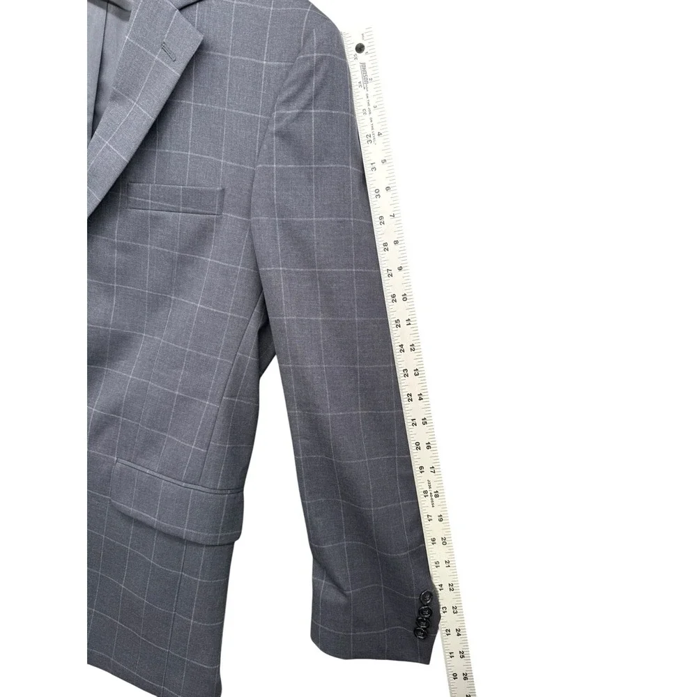 Jos A Bank Gordon Suit 42R Gray Windowpane Wool 2 Piece Mens Dress Suit Pants 34
